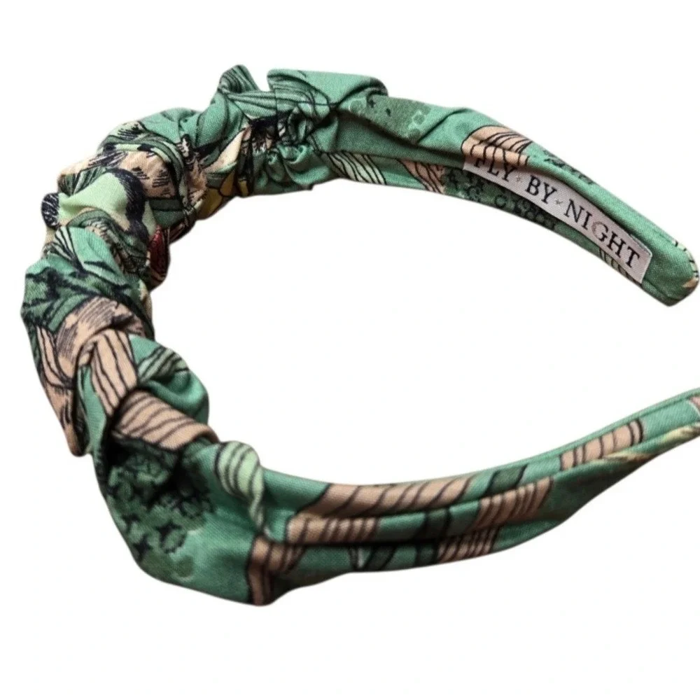 Fly By Night NYC Illustrated Garden Classic Crown Knotted Headband Green Whimsy